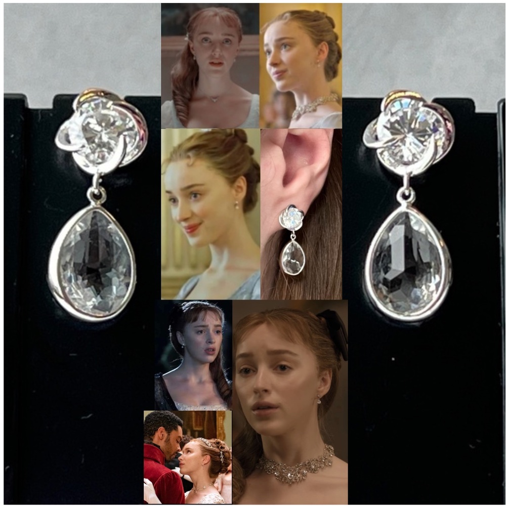 Daphne Bridgerton Cubic Zirconia Flower Stud Teardrop Handmade Replica Earrings